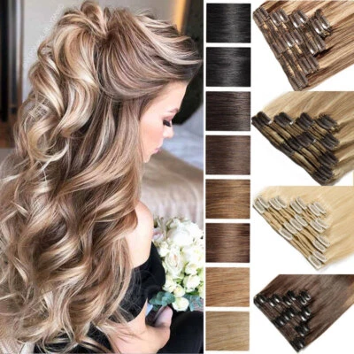 S-NOILITE Dick Clip In 100% Remy Echthaar Extensions 8 Tressen Weft Haarverlängerung Ombre