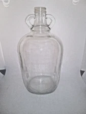 Vint 50yrs + Clear Glass 1 Gallon Wine Jug  2 Ear Handles WINE Ribbed Lines