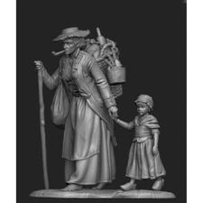 1/32 Scale Peasant Woman and Child Resin Model Kit | Historical Diorama Figure