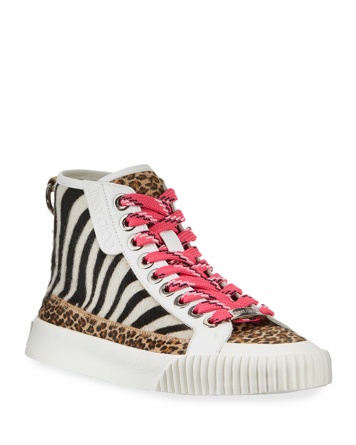 Nuove con scatola Jimmy Choo Impala scarpe da ginnastica capelli pony hi top zucchero nero bianco AL DETTAGLIO $750