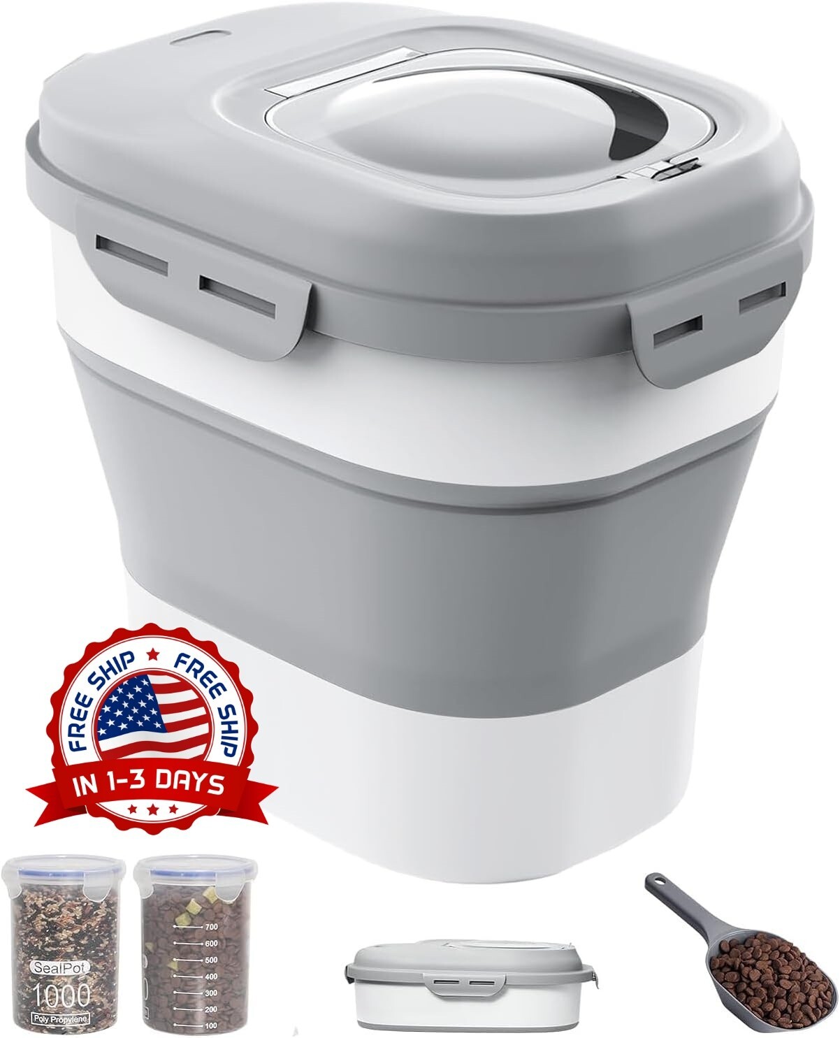 Contenedor Plegable De Almacenamiento De Alimentos Para Perros Y Gatos, NEW US..