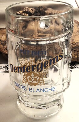 HTF Belgian Beer Stein Panel Glass Dentergems Wheat Biere Blanche Barware France
