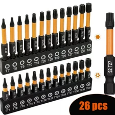 Impact Torx Set T7-T40 Driver Star Bits Security Tamper Proof 1/4" Shank-26pcs