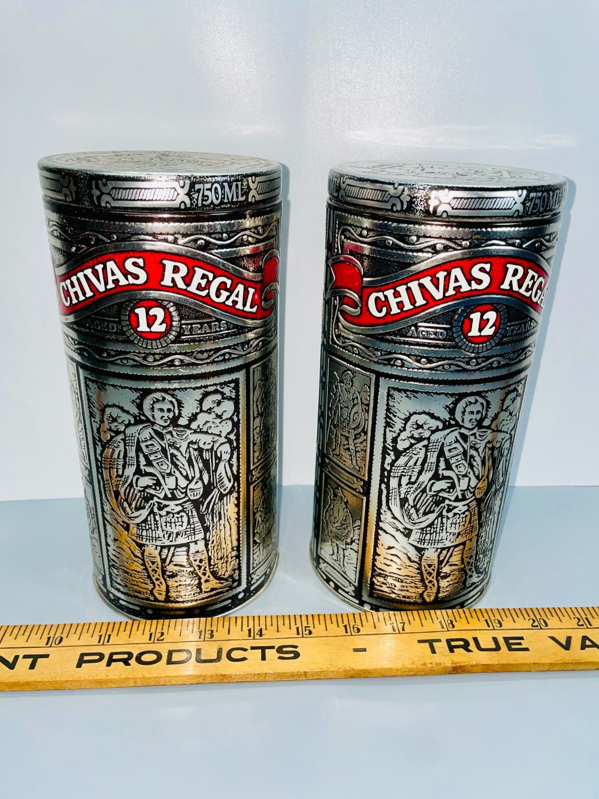 Vintage Chivas Regal 12 Year Scotch Whisky Collectible Empty Metal Tin Lot of 2