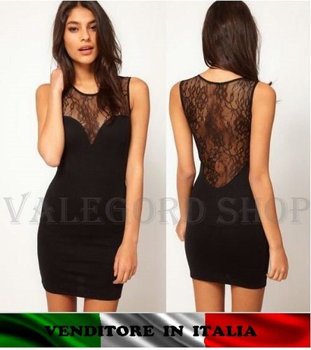 MINI ABITO CORTO ADERENTE PIZZO SCHIENA FLOREALE SMANICATO NERO ATTILLATO  DRESS | eBay