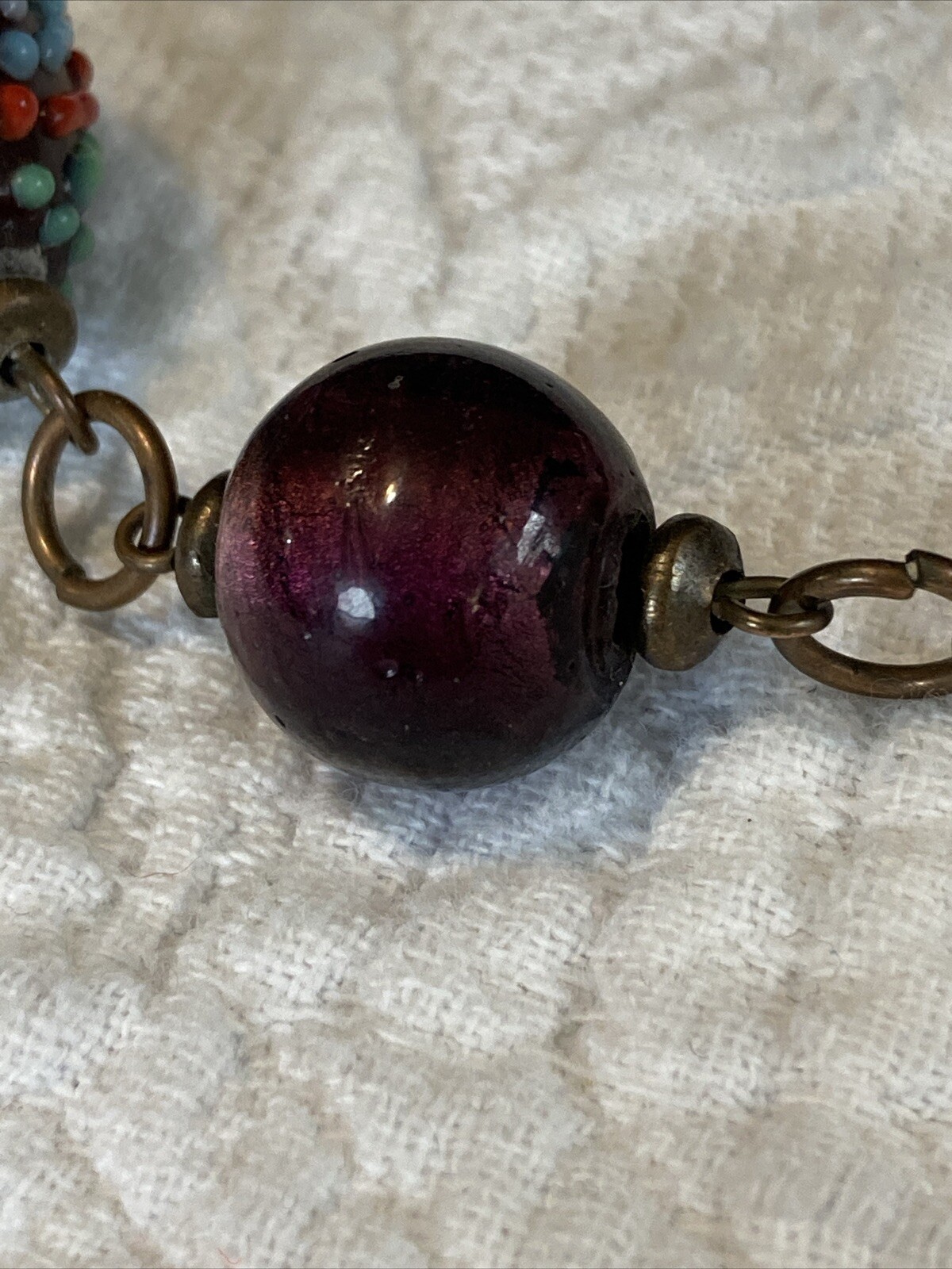 Rustic beaded necklace offset multicolor purple n… - image 3