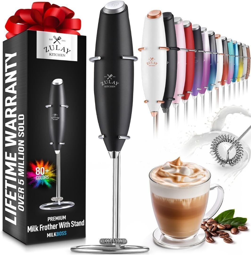 Zulay Kitchen Powerful Milk Frother Wand - Ultra Fast Handheld Midnight Black