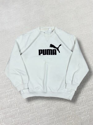 Puma Pullover Damen Größe XS weiß Designer Vintage gesticktes Logo 90er Rundhals