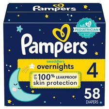 Pampers Swaddlers Overnight Diapers Size 4 Leak Protection Nighttime 50 Count