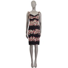 65769 auth DOLCE & GABBANA black & red FLORAL SICILIA GARLAND Bustier Dress 40 S