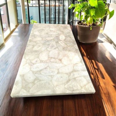 Stunning White Quartz Stone Center Dining Table Crystal Gemstone Decors