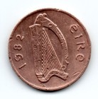 EIRE (Ireland) 1982, 1 Penny Irish Harp/stylized bird,  2 — photo 2