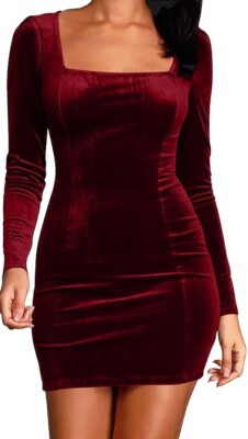 Burgundy Velour Holiday Party Dress Long Sleeves Woman's Size XL Prom  Homecoming | eBay