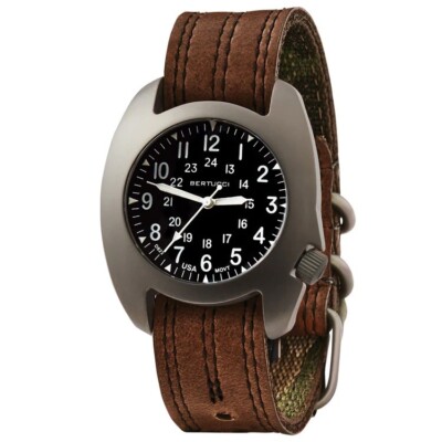 BERTUCCI D-3T Retroform Epic Watch #17020 Black Dial - Flint Brown Leather Band