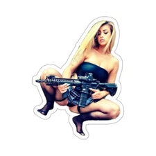 Sexy Girls With Guns Stickers Dangerous Hot Vixens Plaid Short Skirt Artwork