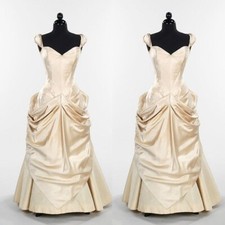 Vintage Yellow Champagne Wedding Dresses Satin Ruffles V Neck Bridal Gowns
