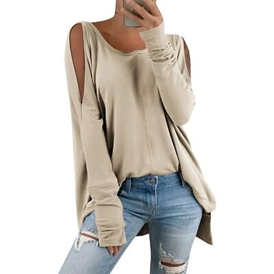 Hongqizo Cold Shoulder Long Sleeve Sweatshirt Casual Side Split Chic SZ  XXL:NWOT