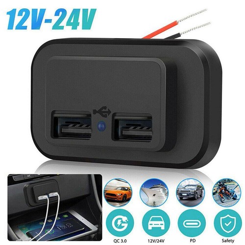 USB Port Car Fast Charger Socket Power Outlet Panel Mount Waterproof - Picture 1 of 11