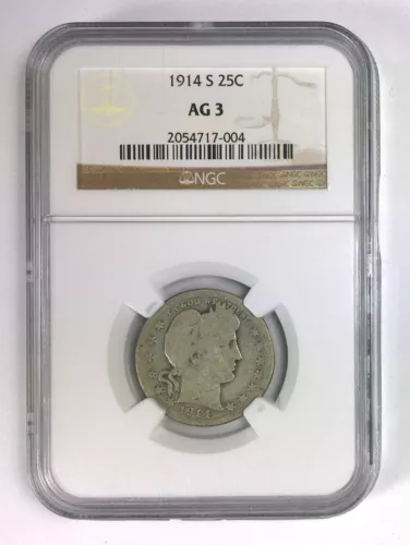 Key Date 1914-S Silver Barber Quarter NGC AG3 Low Ball