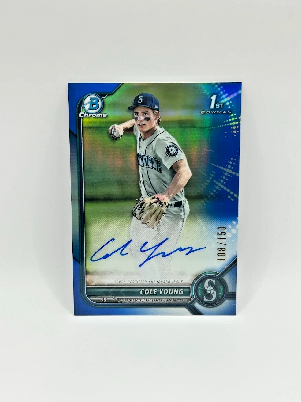 2022 Bowman Chrome Draft #CDA-CY Cole Young True Blue Refractor Auto /150 1st