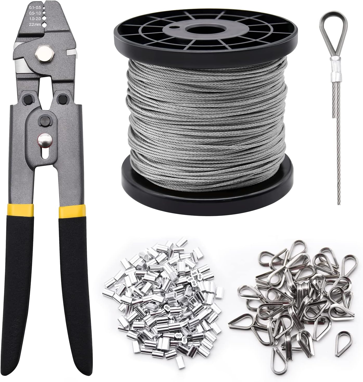 328Ft Stainless Steel Wire Rope Cable Kit with Aluminum Crimping Tool