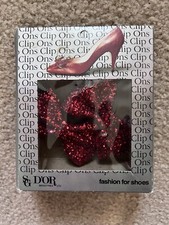 SG D  or VTG Ladies Shoe Clips Red Sparkly Bows NOS 1986