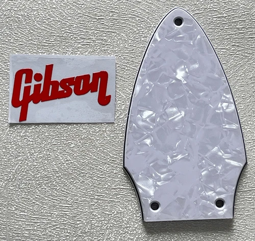 Custom For Gibson Flying V Truss Rod Cover & Red Foil Decal 4-Ply White Pearl