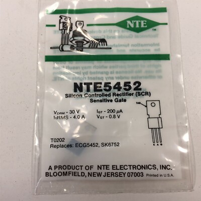 (1) NTE5452 Silicon Controlled Rectifier (SCR) 4 Amp Sensitive Gate, TO202