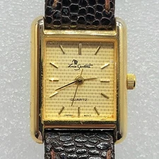 Luis Santini Women Watch 21mm Rectangle Dial Brown Leather Band Gold Tone, Runs*