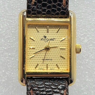 Luis Santini Women Watch 21mm Rectangle Dial Brown Leather Band Gold Tone, Runs*