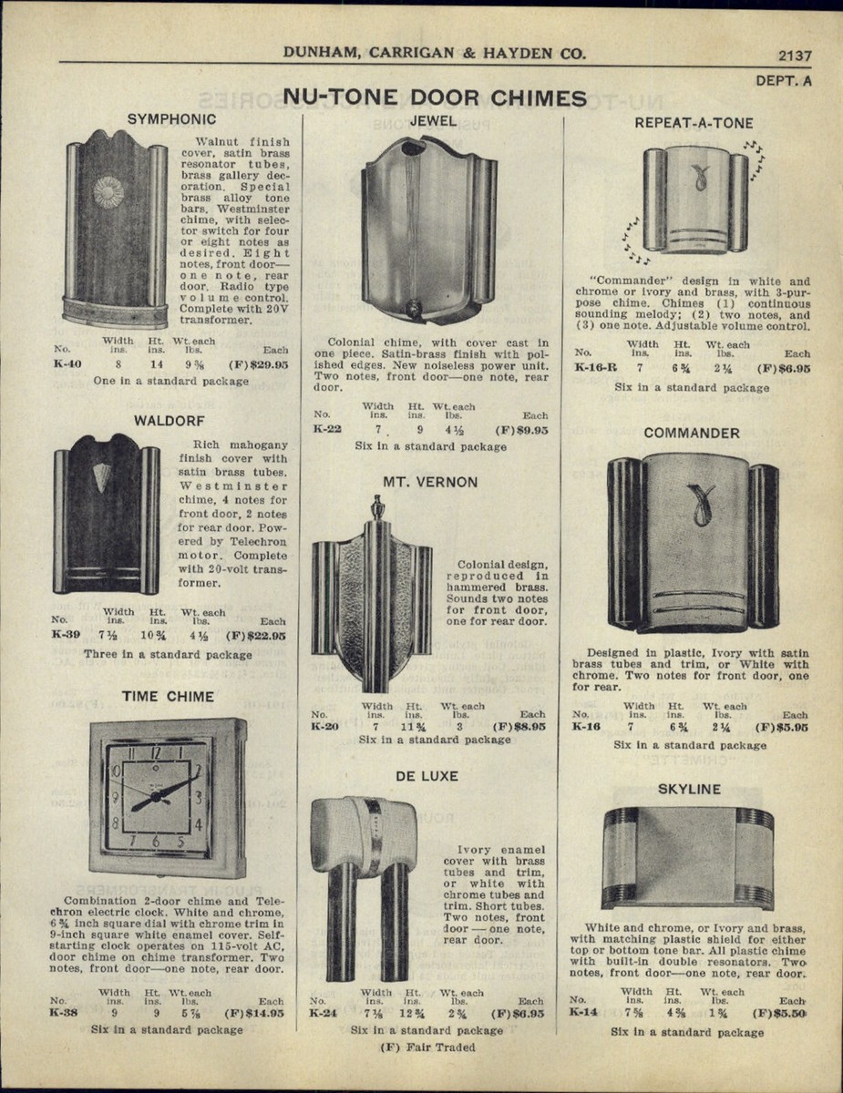 1948 PAPER AD 2 PG Nu Tone Door Chime Bell Jefferson Majestic