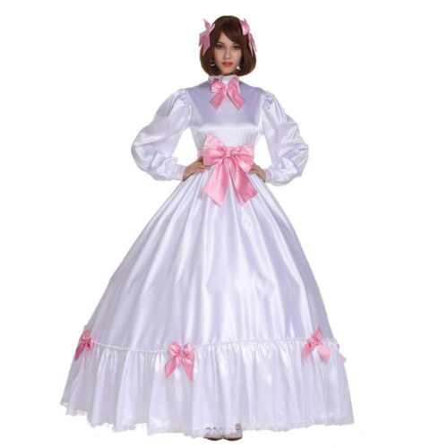 Robe de bal fille Sissy Maid belle robe satin blanche costume de cosplay sur mesure - Photo 1 sur 4