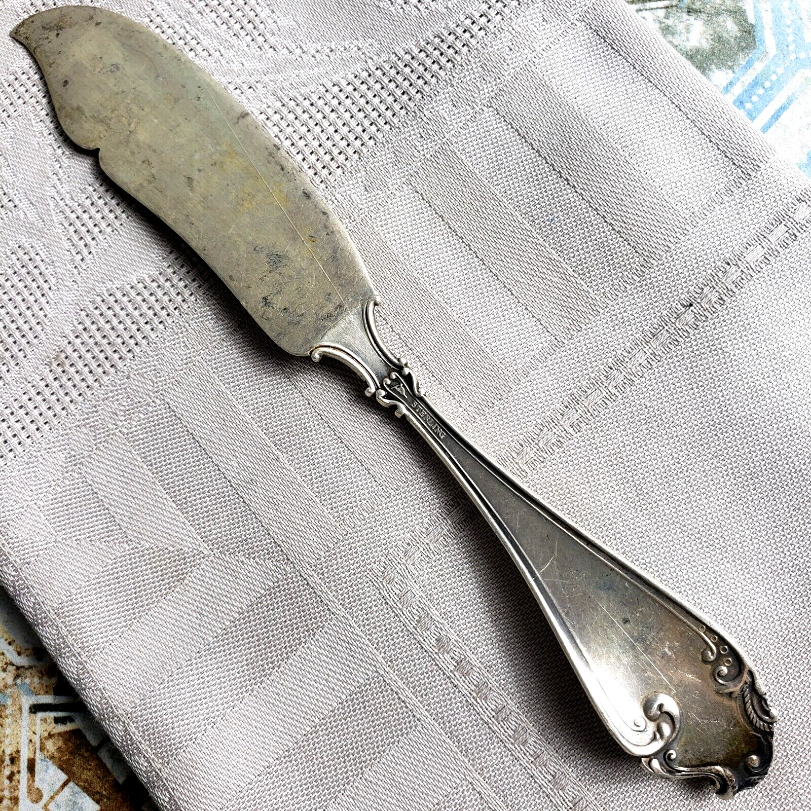 MECHANICS STERLING CO Watson 1896 CHERUB Silver 6.5" Master Butter Knife Vintage