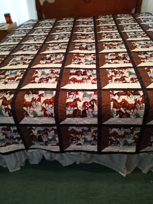 Handmade Queen Quilt Attic Window With Horses
