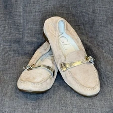 AGL Italy Nude Suede w/ Gold Tone Buckle Ballet Flats Women Sz 38EU/8 US