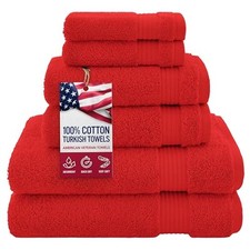 100 Cotton Turkish 6 Piece Towel Set, Luxury Rapsodi 6 Piece Towel Set Red