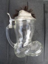 0,5 L   Glas Stiefel Krug Bierkrug  mit Zinndeckel Hut siehe Fotos *