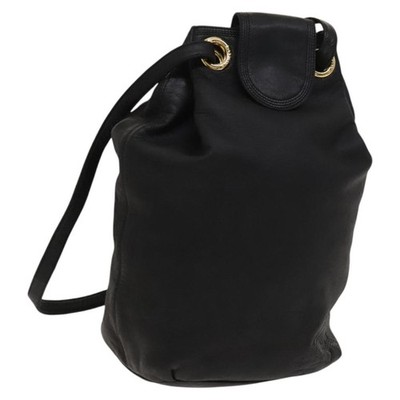 LOEWE Anagram Shoulder Bag Leather Black Gold Auth 117544