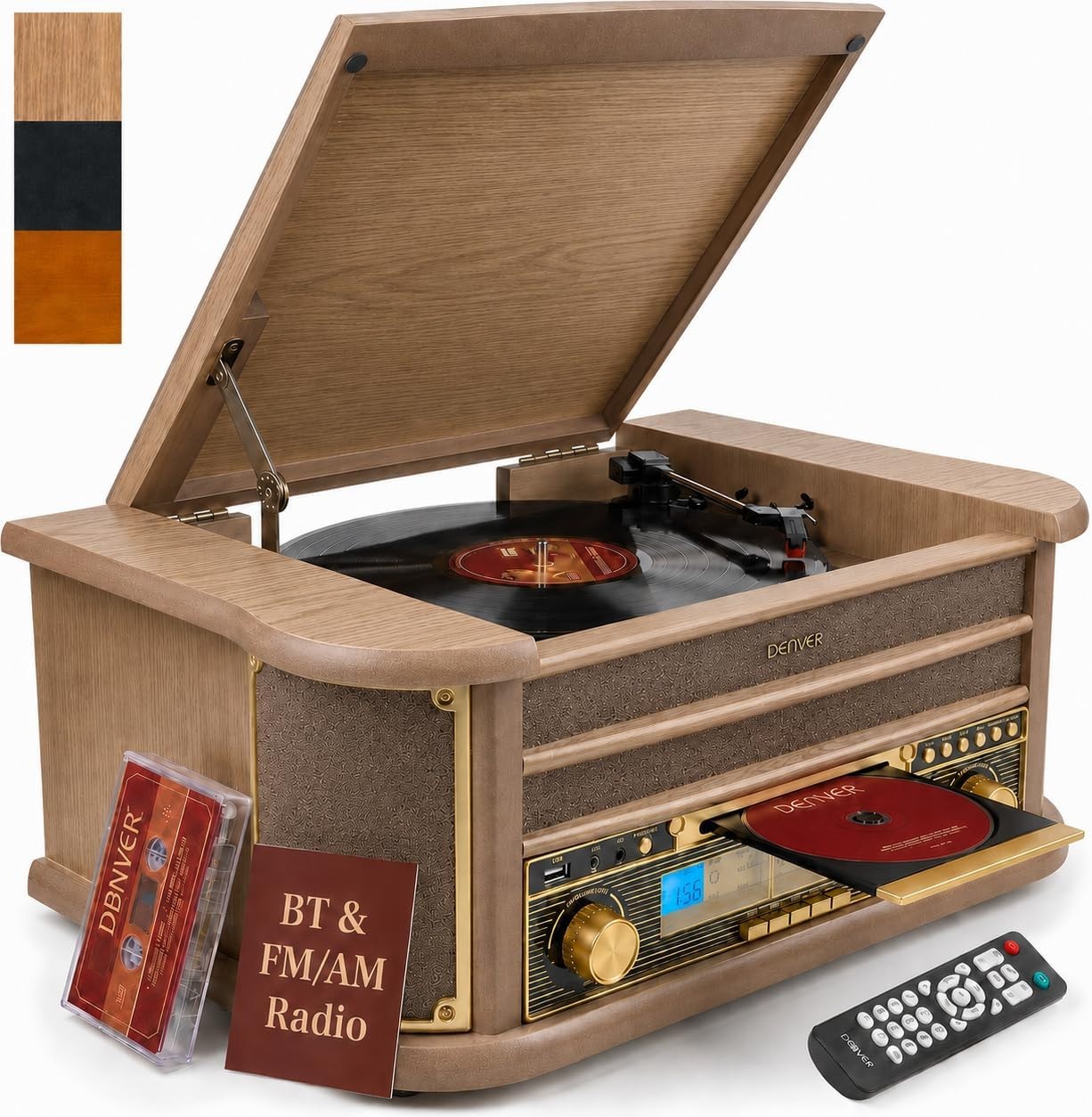 (Light Wood) Denver Mcr-50 Cd Cassette Record Player Hifi Brown 5706751053085 - Image 2
