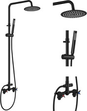 Outdoor Shower Kit,8 Inch Rain Head and Handheld,Matte Black 2-Handle Hot and