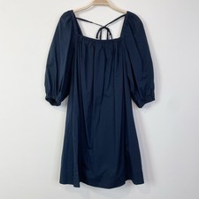Madewell Square-Neck Puff-Sleeve Mini Dress Navy 4 NS986 Babydoll Cottagecore