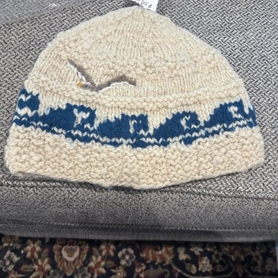 Vintage Hand Knit Wool Beanie Beach Pattern Chunky Knit Winter Hat 24 inch