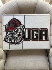 Vintage University Of Georgia Bulldogs Stained Glass Window Hanging UGA Athens