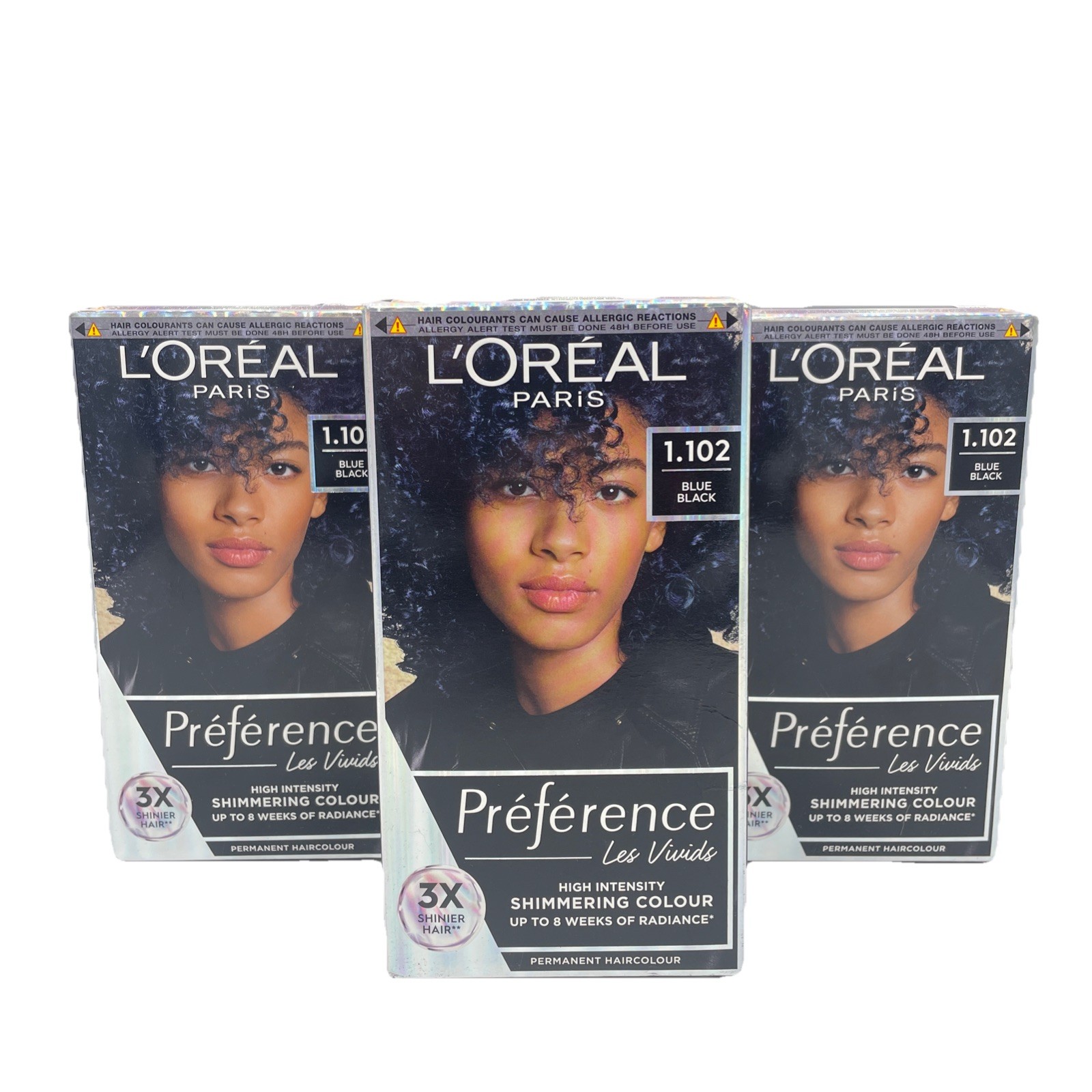 3x L'Oreal Preference Vivids 1.102 Blue Black Permanent Hair Colour New