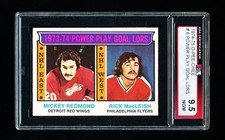1974 OPC HOCKEY 6 LEADERS MICKEY REDMOND / RICK MacLEISH KSA 9.5 NEAR GEM MINT