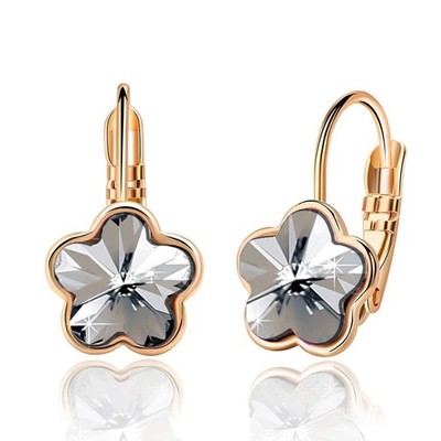 Austrian Crystal Flower Leverback Drop Earrings for Women 14K Rose Gold Plated H