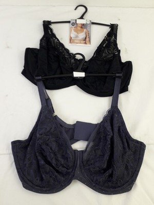 M&S 2pcs Bundle Bras Black Blue Floral Lace Non-Padded Underwired Full Cup New