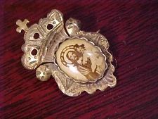 Antique Hallmark Italian Silver Saint Joseph Baby Jesus Brooch Pin Hand Engraved