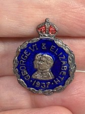 Vintage 1937 King George VI & Queen Elizabeth Coronation Enamel Buttonhole Badge