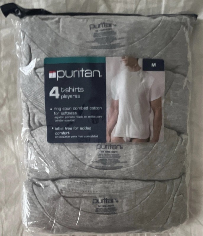 Puritan 4-Pack Men’s T-Shirts Grey Heather Label Free Ring Spun Cotton Size M